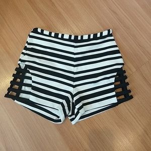 Black and white caged high wastes shorts